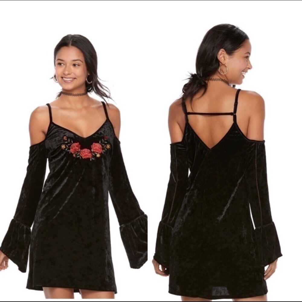 Disney Pixar Coco Black Velvet Cold Shoulder Dress